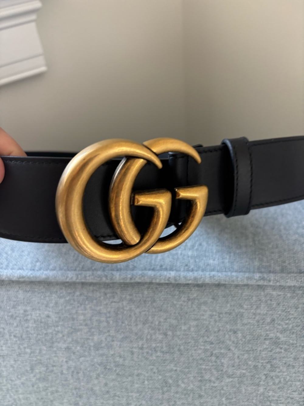 Gucci Black Leather Wide Belt with Gold Double G Buckle (BRAND NEW - NEVER WORN)